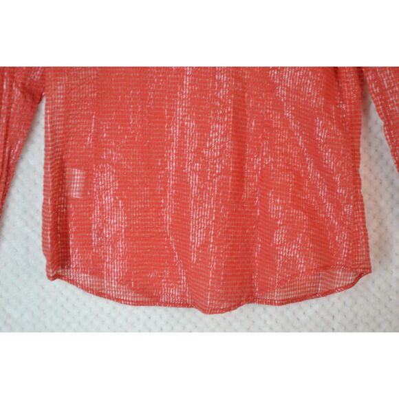 Ariat Women's Medium Red Gold Plaid Sheer Snap Button Down Long Sleeve Shirt - Picture 5 of 14